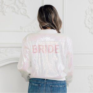 Sparkly Iridescent Pink Sequin Bomber Jacket - Bride